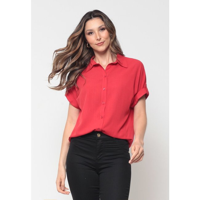 Camisa Intens Manga Curta Viscolinho Vermelho