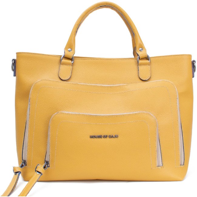 BOLSA FEMININA EM COURO ALÇA DE MÁO MOSTARDA COM AZUL"ADALBERTA FERREIRA"""