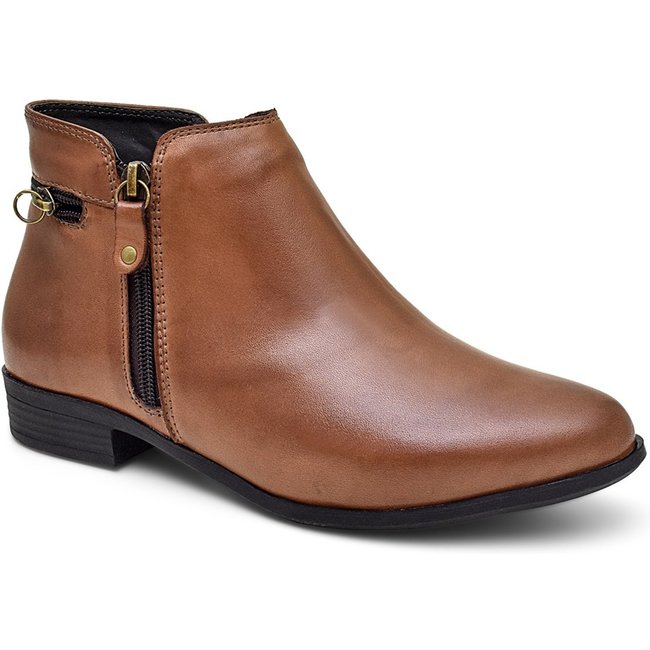 Bota Feminina Ipê Mulato Couro Premium Cano Curto Salto Baixo cor Whisky