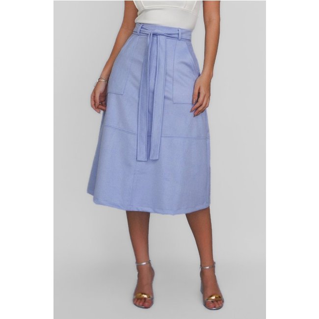 Saia Midi Viena Evasê Suede Conigli Azul Claro