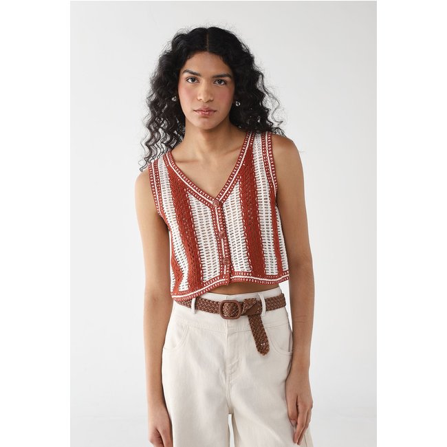 Colete Feminino Hering Crochê Listrado Terracota