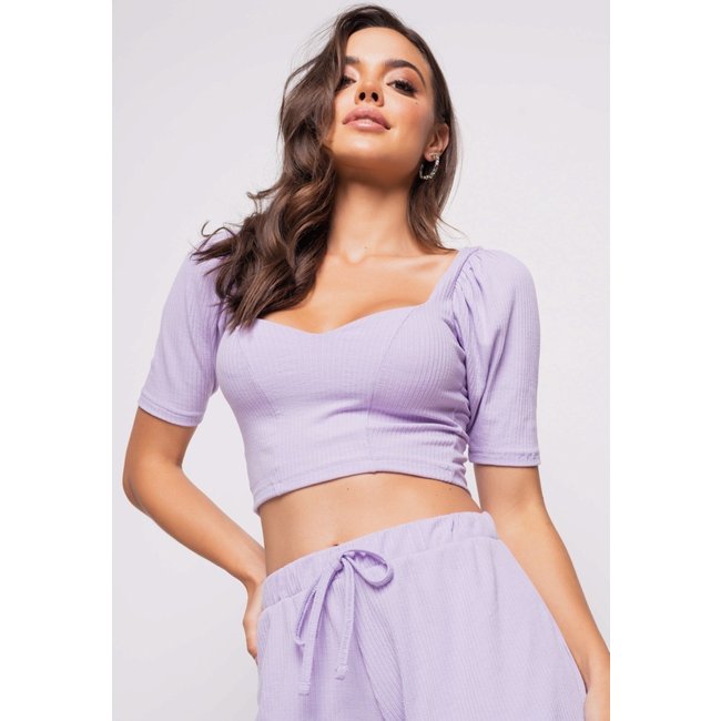 Cropped Princesa Decote Coração Malha Canelada Salvatore Fashion Lilás