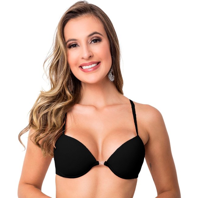 Sutiã Nadador Gabi Lingerie Com Bojo Microfibra Alças Reguláveis Fecho Frontal Reforçado Soutien Confortavel Preto