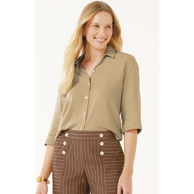 Camisa Feminina Manga Ampla 3/4 Marialícia Bege