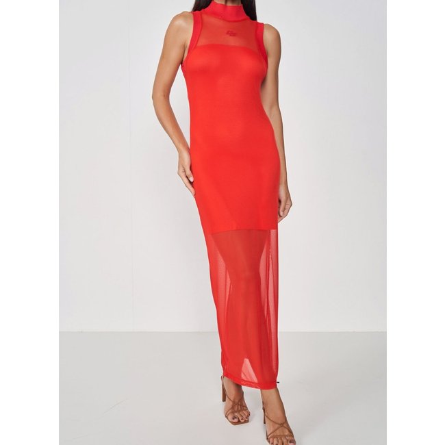 Vestido Longo Slim Tule Gola Alta Colcci Vermelho