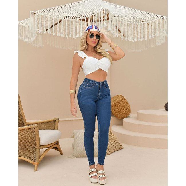 Calça Jeans Skinny Extreme Power Feminina Cintura Alta Abertura Barra 23459 Escura Consciência