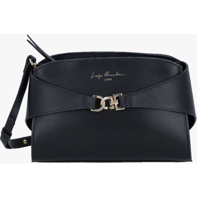 BOLSA PEQUENA EM COURO PRETO COM FERRAGEM EM GANCHO
