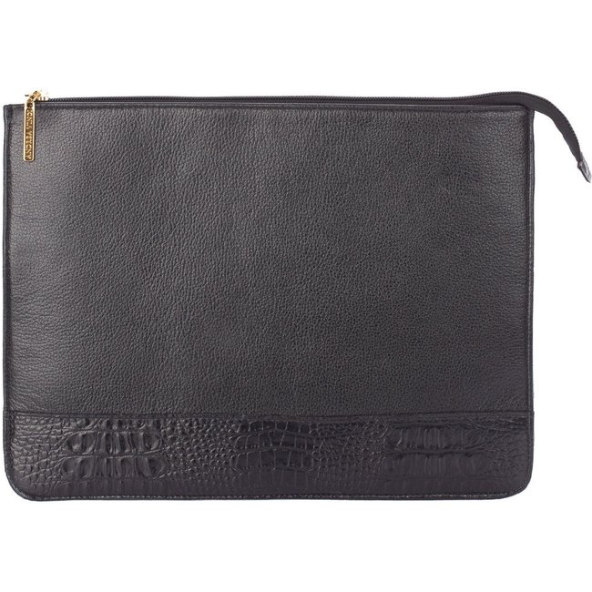 Pasta envelope de couro liso Bruna - Preto