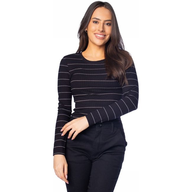 Blusa Feminina Habana Canelada com Listras Preto