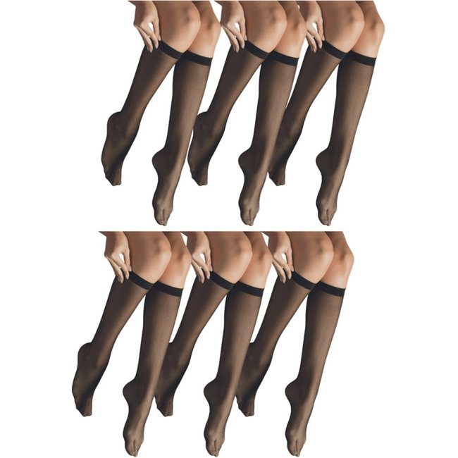Kit 6 Meias 3/4 Transparente Selene 9040-001 Fio 15 Castanho