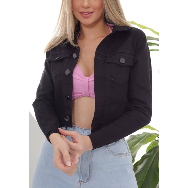 Jaqueta Jeans Feminina Garais Moda Confortável E Estilosa Preta