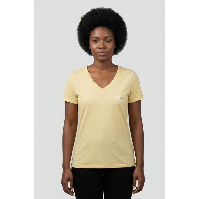 Camiseta Feminina Calvin Klein Jeans Decote V Reissue Amarela