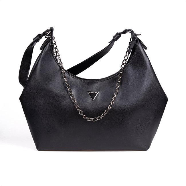 Bolsa Feminina Preta Domidona Hobo Média Detalhe Corrente Metalizada