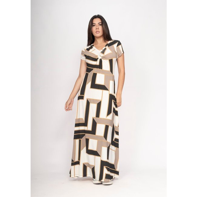 Vestido CabanaFree Coema Longo Malha Detalhe no Busto Estampa Igaci