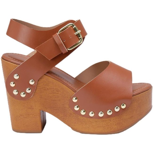 Sandália Plataforma Feminina Tratorada Studs Preto 34 Marrom