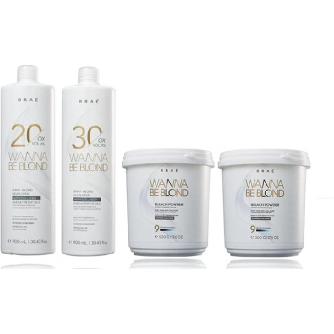 BRAÉ Wanna Be Blond Água Oxigenada 20v 900ml+Água Oxigenada 30v 900ml+2 Pó Descolorante 500g