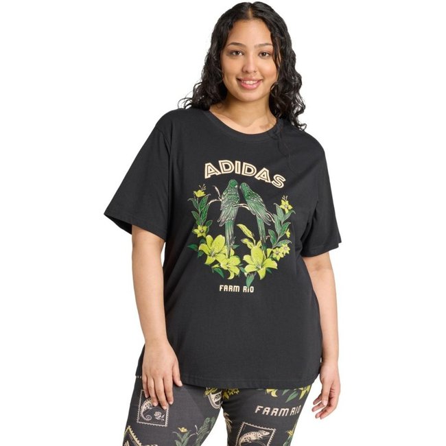 Camiseta estampada adidas X FARM (Plus Size) adidas Sportswear Preto