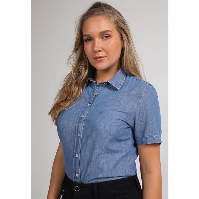 Camisa Jeans Dudalina Logo Azul