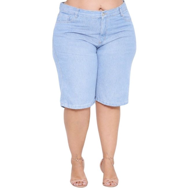 Bermuda Feminina Plus Size Jeans Claro Angela
