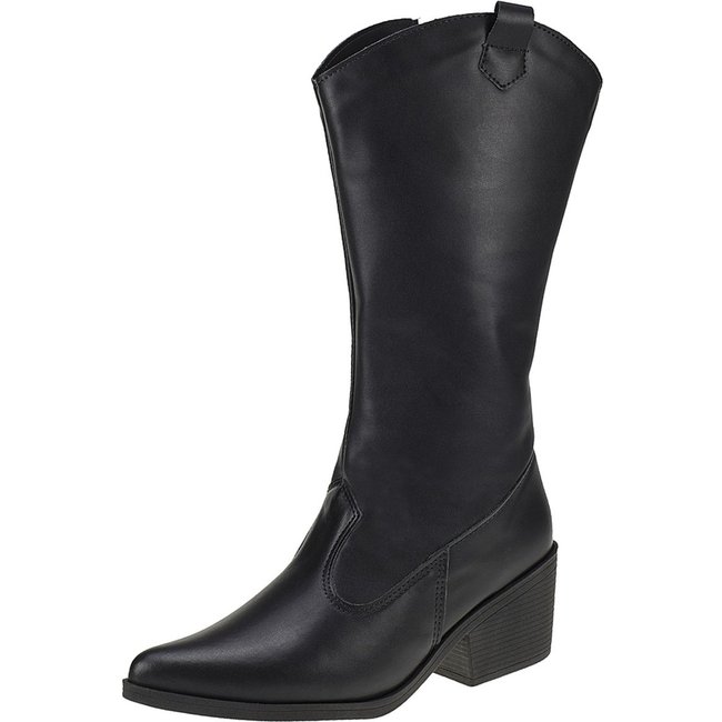Bota Feminina Texana Lóris Shoes Cano Longo Moda Country Rodeio Bico Fino com Zíper 930-03 Preto