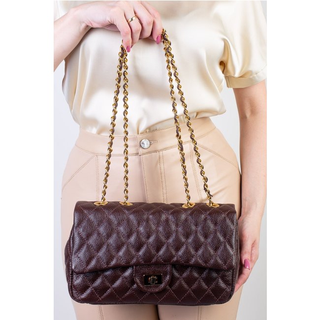 Bolsa Andrea Vinci De Couro Matelassê Quilted Penélope - Café