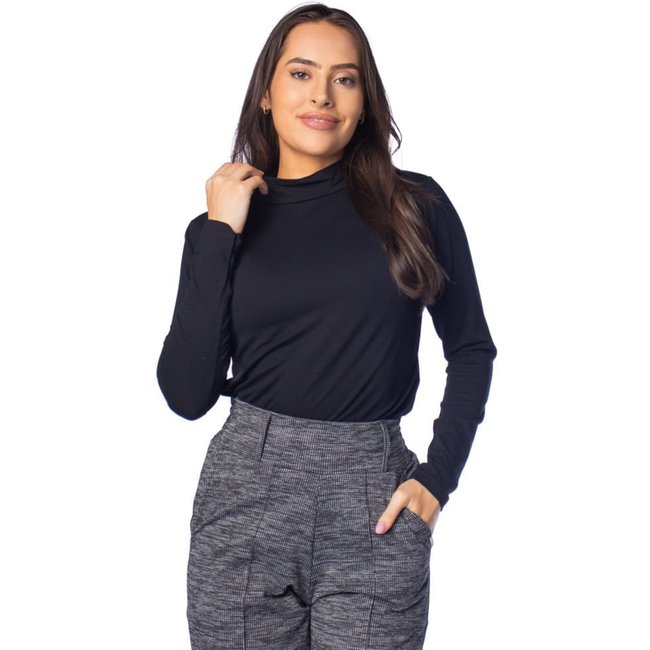 Blusa Feminina Rechsul Gola Careca Tecido Leve Preto