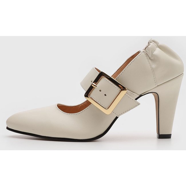 Scarpin Feminino Luiza Barcelos Fivela Maxi Dourada Off-White