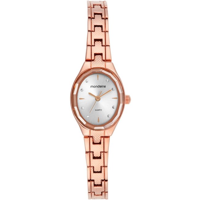 Relógio Feminino Oval Rose Gold Vidro Facetado Mondaine