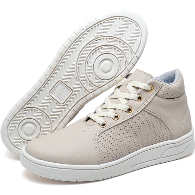 Tênis Feminino Casual Botinha Cano Alto Conforto em Sintético Bege