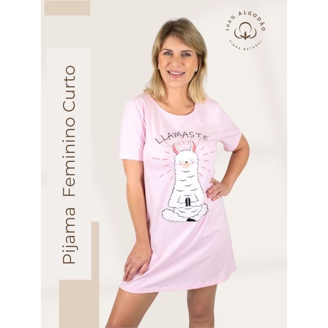 Camisola Algodão Piante Manga Curta lhamaste Rosa