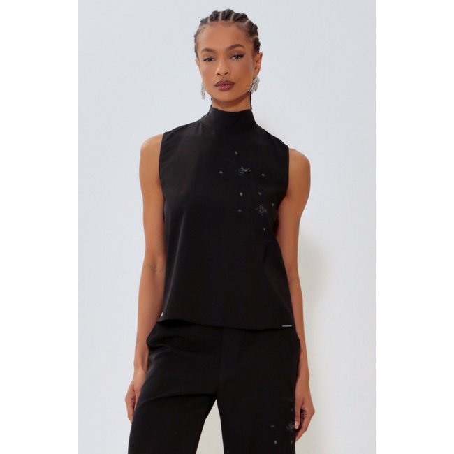 BLUSA FLOWER GLAM PRETO Gatabakana
