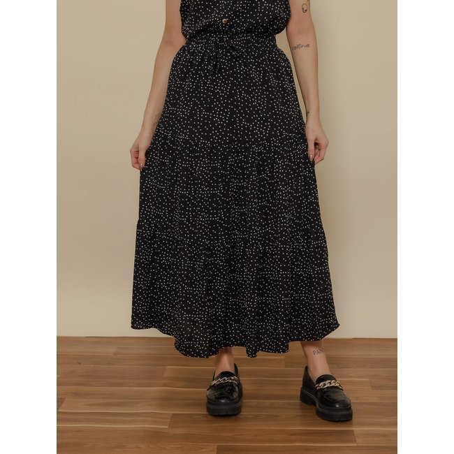 Saia Midi Bolinhas Preto
