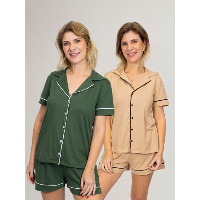 KIT Pijama Americano Curto Militar + Pijama Americano Curto Areia