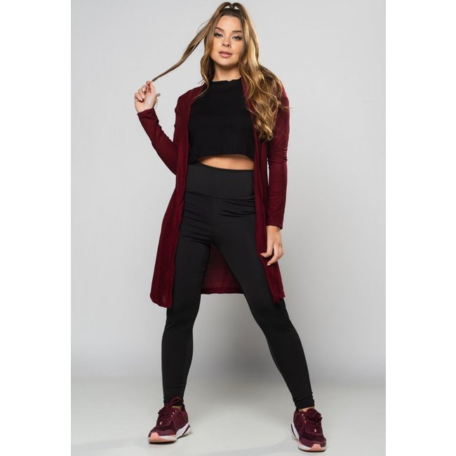 Cardigan MVB Modas Canelado Feminino Kimono Blusa de Frio Vinho