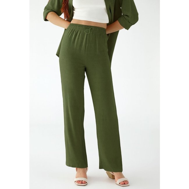 Calça Pantalona Levosch De Linho Verde Militar