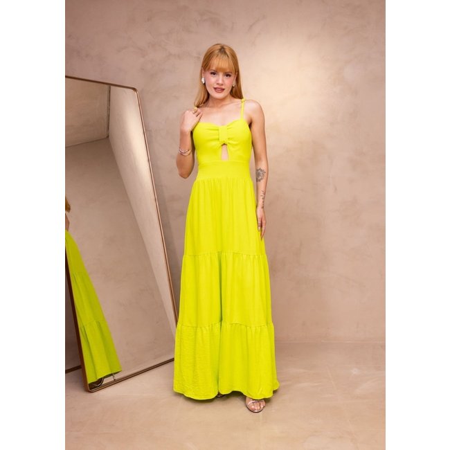 Vestido Midi Alcinha Cut Out Viscose Jack Verde Limão