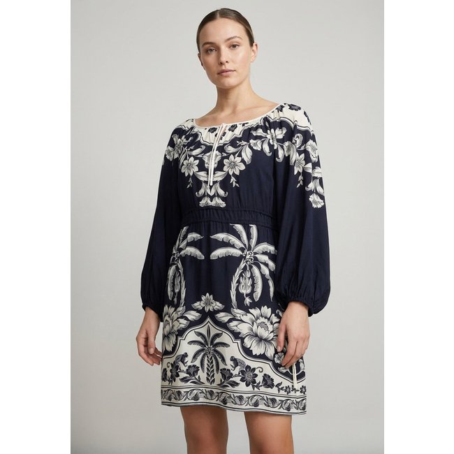 Vestido Feminino FARM Estampa Floral Manga Longa Azul Marinho