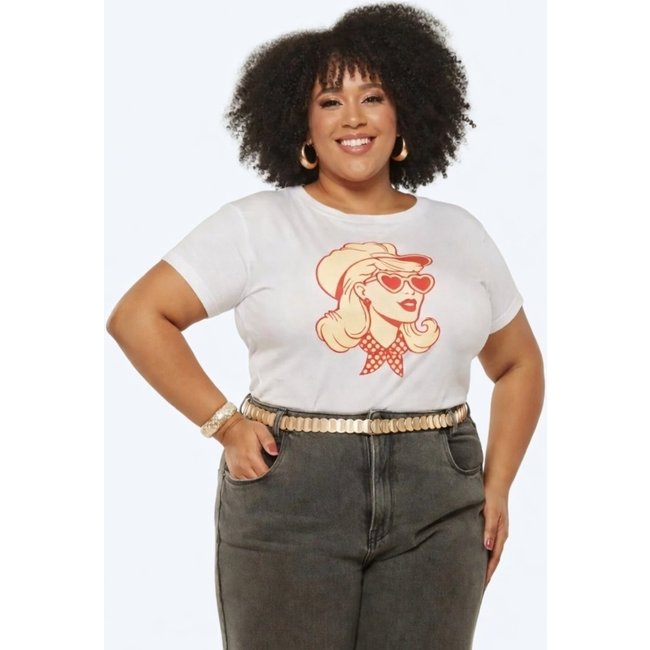 T-shirt Plus Size D Bell Outlet Fashion Cow Girl Branco