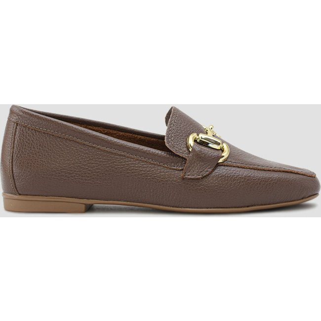 Sapato Loafer Com Fivela Couro Marrom CBK