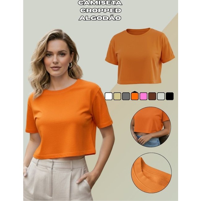 Camiseta Cropped Malha Premium Corte Moderno Laranja