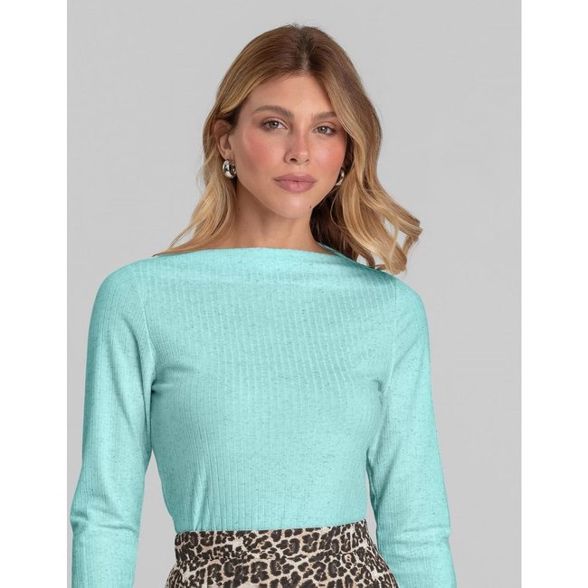 Blusa Feminina Manga Longa Canelada Dianna Azul