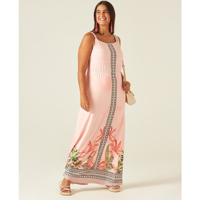 Vestido Feminino Plus Size Midi Alças Finas Em Viscose Stretch