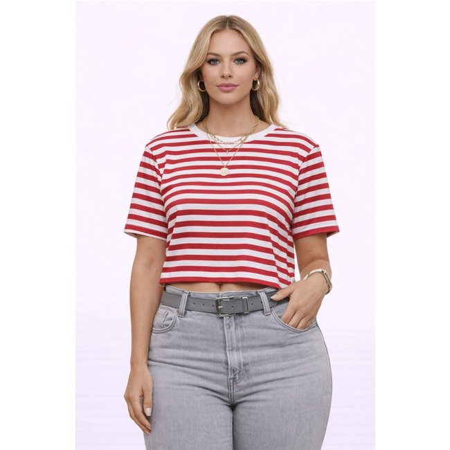 Cropped D Bell Outlet Fashion Listrado Vermelho