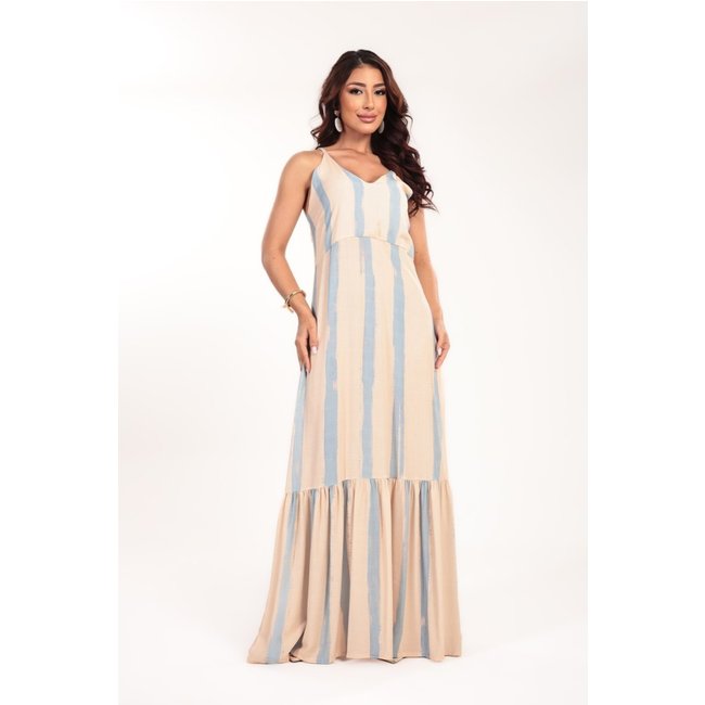 Vestido longo Ícone Fashion Verano estampa Listrada Céu de Verano
