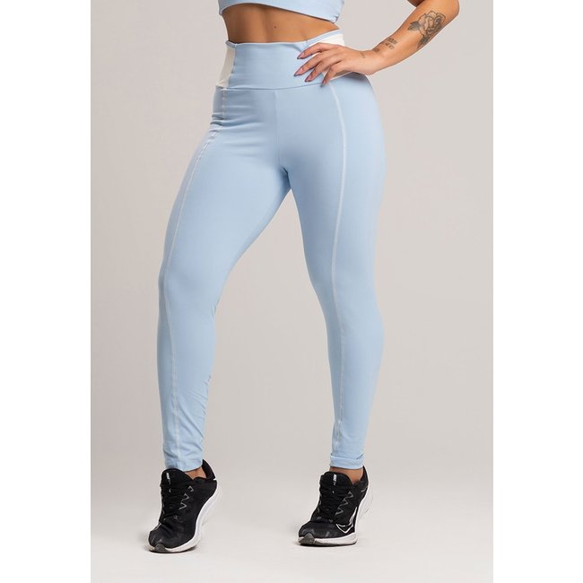Calça Legging MVB Modas Cós Off White Cintura Alta Feminina Poliamida Céu