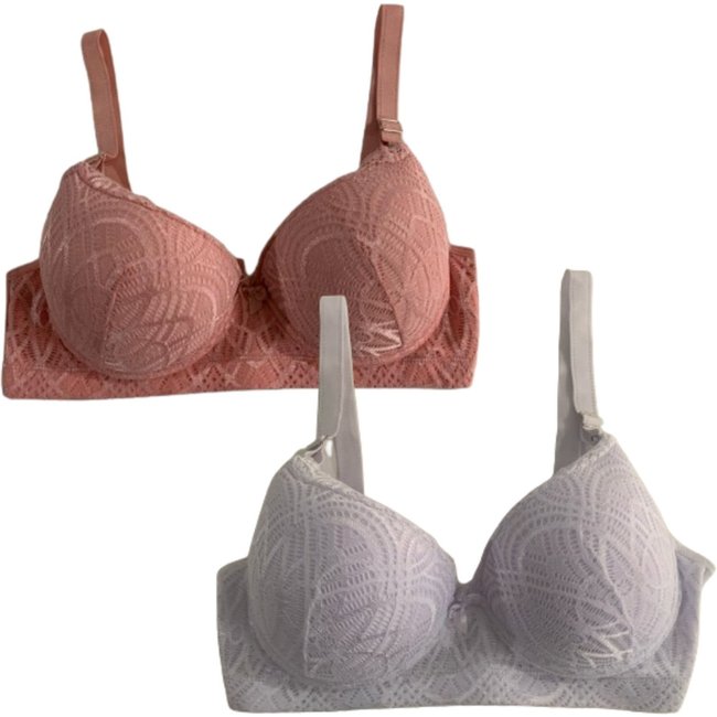 Kit 2 Sutiã Reforçado Plus Size Reflexo Íntimo Em Renda Com Bojo Sustentação Rosa e Branco