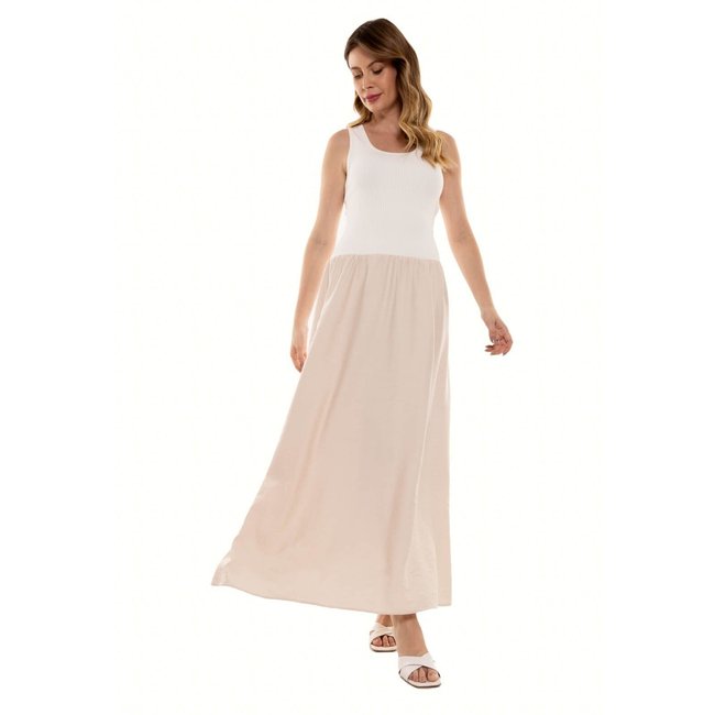 Vestido Bisô Duo Longo Off White/ Areia - Areia