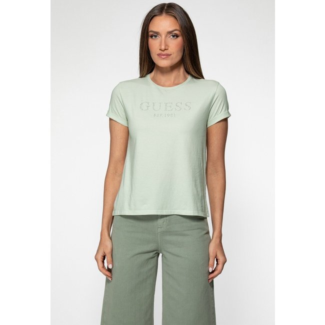 Camiseta Guess Manga Dobrada Hotfix Verde Claro