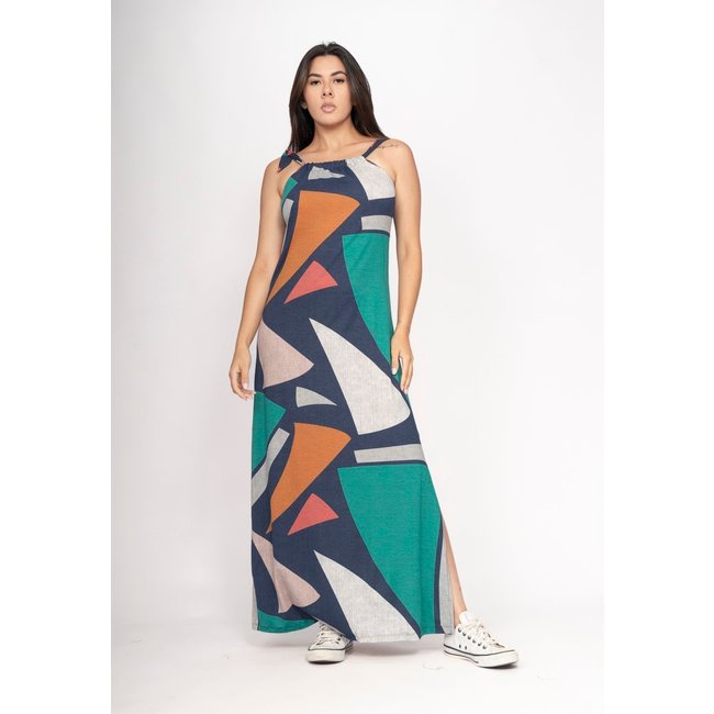 Vestido Amaoznia Vital Capotira Longo Malha Alça Ajustável Geometrias do Tempo