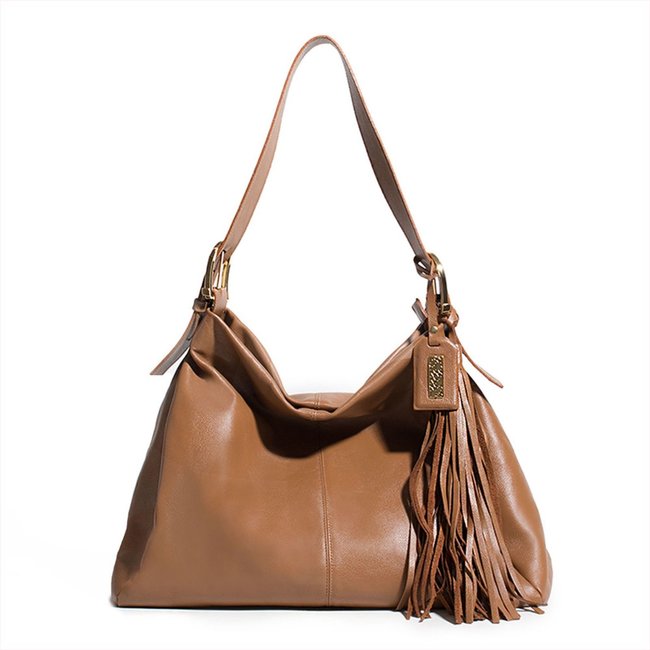 Bolsa Feminina Em Couro Tiracolo Caramelo "Gabrielle Lobo"""